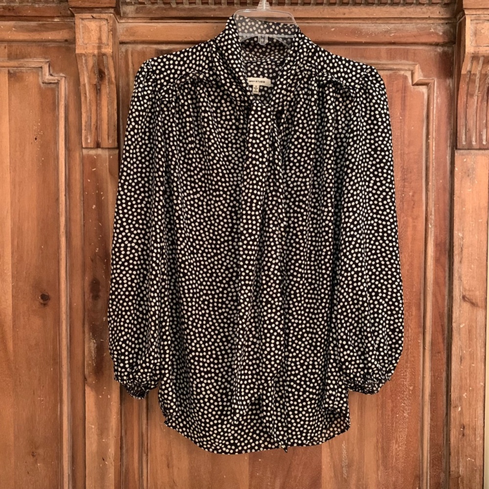 Max Studio V-Neck Polka Dot Tie Up Blouse Size Small